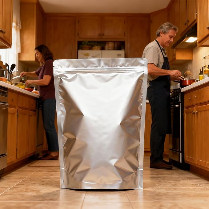 Mylar Bags 4Gallon 30PCS 14"X20" for Food Storage with Oxygen Absorbers&Labels,10Mil Thick Resealable Zipper&Heat Seal Stand Up Pouches for Packaging Long Term,Dried Food,BPA Free