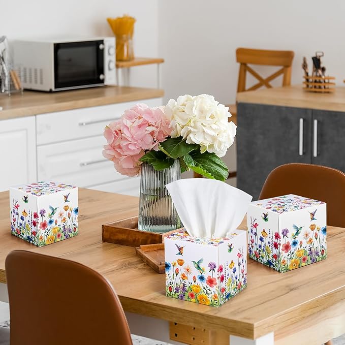 12 Pack Fall Floral Facial Tissues Cube Boxes 600 Sheets 3 Ply Small Square Flower Hummingbird Face Tissues Bulk for Autumn Christmas Car Bedroom Supplies