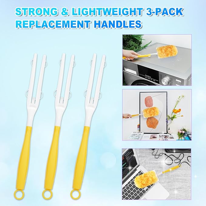 3 Pack Replacement Duster Handles Compatible with Swiffer Duster Refills, Durable Detachable Handles for Easy Cleaning (Yellow & White)