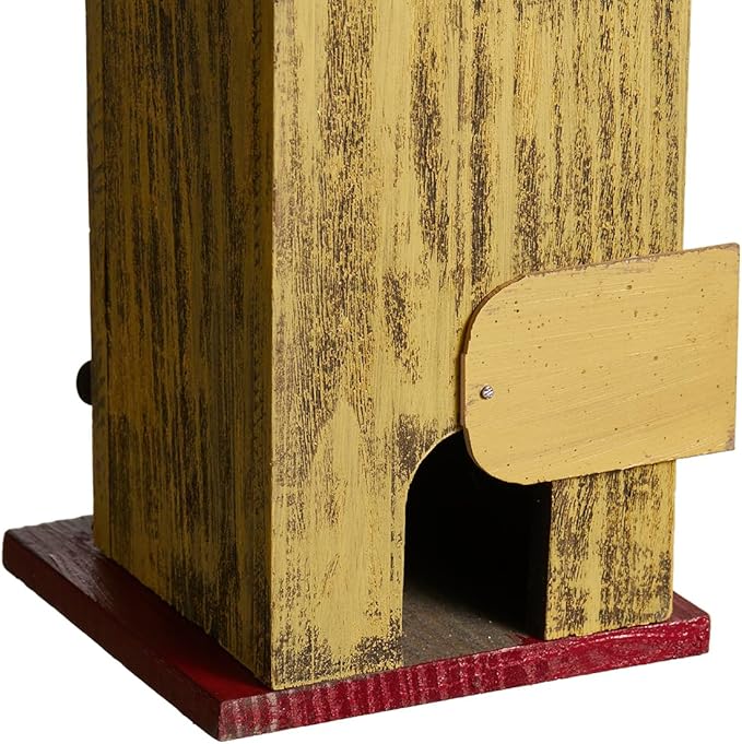 Glitzhome Bird Houses for Outside,11.75"H Solid Wood Hanging Birdhouse,Washed Yellow Distressed Decorative Outdoor Garden Birdhouses with 3D Metal Flower for Swallow Sparrow Hummingbird Finch Cardinal
