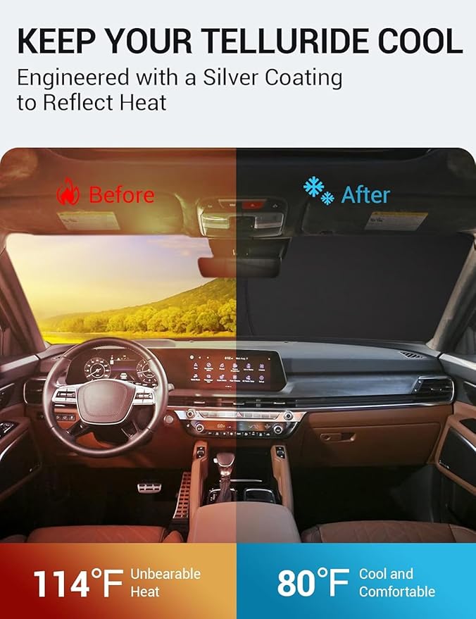 Proadsy 2025 Upgrade Windshield Sun Shade Custom Fit Kia Telluride 2020-2024 2025 4-Layer Foldable Front Sunshade Protector Sun Visor Blocks UV Rays Keep Car Cooler Accessories