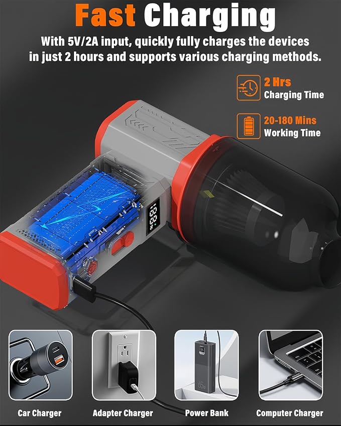 Compressed Air Duster, 130K RPM Powerful Cordless Mini Blower with Display, 10-Gear Adjustable Car Vacuum with Fast Charging, Rechargeable Handheld Vacuum for Home, Outdoor and Car (Gray, 2-in-1)