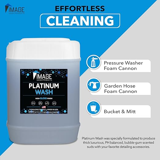 Image Wash Products - (5-Gallon Platinum Wash Car Soap – Car Wash Foam Soap for Foam Cannon & Pressure Washer | High Gloss RV/Truck Wash Soap | Bubble Gum Scent, Detailer Grade Car Soap