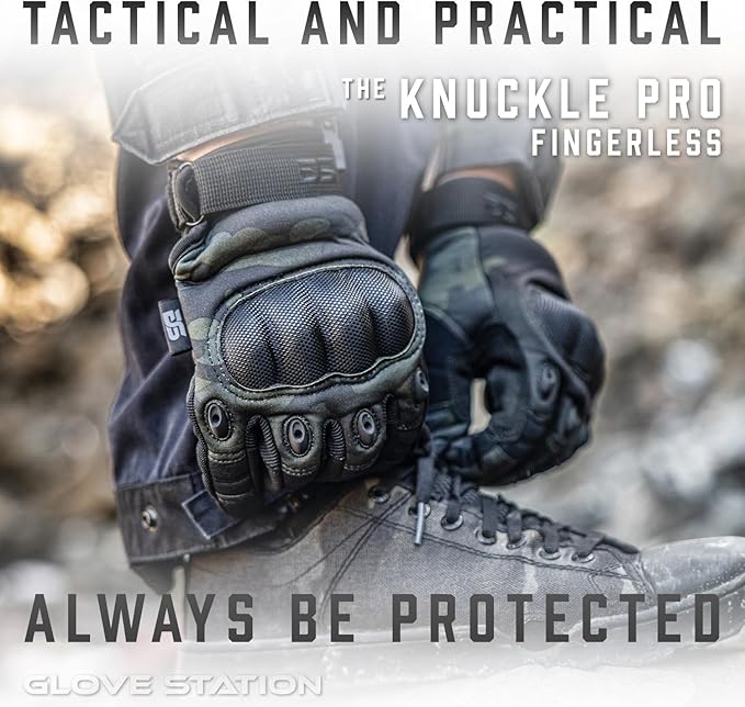 Glove Station- Fingerless Knuckle Tactical Gloves for Men - Motorcycle Gloves for Tactical Shooting, Airsoft, Hunting, Police Work and Hiking