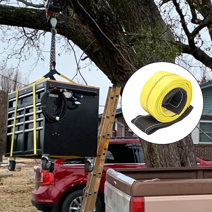 4 Pack Lift Sling Straps - 10ft x 2in Heavy-Duty Polyester Lifting & Towing Straps, 15000 lbs Capacity, Yellow