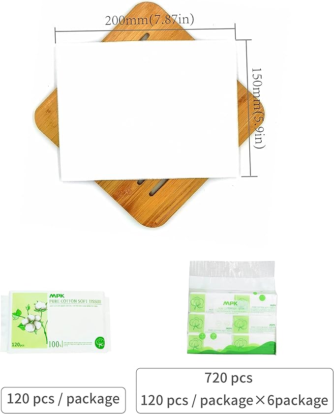 MPK-100% Cotton Baby Dry Wipes, Baby care，Unscented and Hypoallergenic, 120pcs/pack, 720pcs/6pack Odorless Disposable Facial Tissues，Baby Necessities for Diaper Changes, Meals,Wet and Dry Use