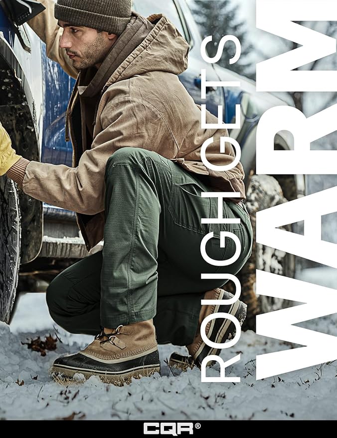 CQR Men's Winter Tactical Cargo Pants, Thermal Fleece Lined Outdoor Snow Ski Hiking Work