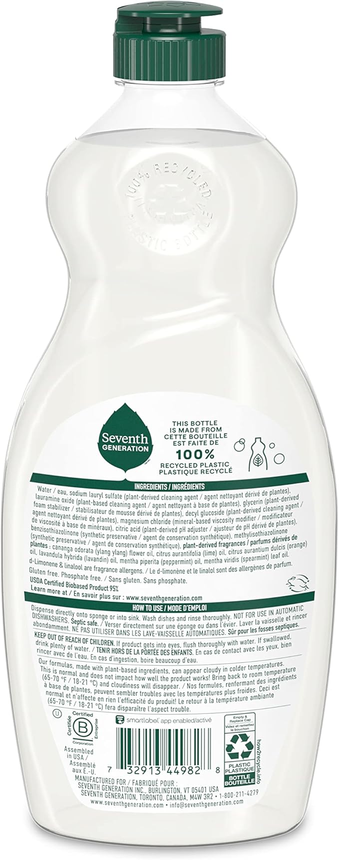Seventh Generation Dish Soap Liquid Lavender Flower & Mint Scent 1 Dishwashing Soap Dish Detergent Liquid Soap 19 oz