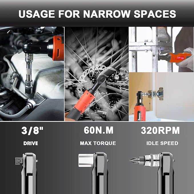 3/8" Cordless Electric Ratchet Wrench Set, 12V Power Ratchet Tool Kit With 2 Packs 1500mAh Battery And Charger, 45 FT-LBS Battery Powered Wrench with Infinitely Variable Speeds