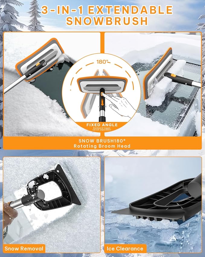 helloleiboo 39.8" Ice Scrapers for Car Windshield and Detachable 2-in-1 Snow Broom for Car with 12-Inch 180° Pivoting Head – The Ultimate Winter Tool for Car Truck and SUV (Orange)
