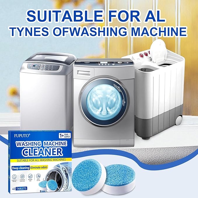 Washing Machine Cleaner Tablets 40Pcs Deep Cleaning Tablets, Compatible with HE, Top & Front Load, Deep-Clean Action – Removes residue & neutralizes odors