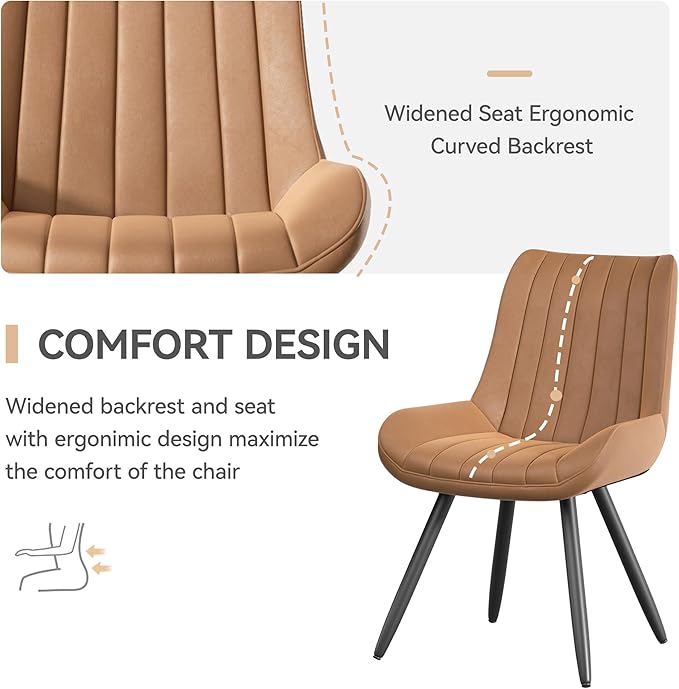 Dining Chairs Set of 4, Mid Century Modern Kitchen Chairs with Soft Cushion, Comfortable Upholstered Fabric Dining Room Chairs for Kitchen, Brown