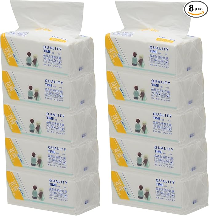 Small Soft Facial Tissues, Toilet Paper, Disposable Facial Napkins, Bag Cover NOT In Box, Material Wood Pulp Fiber NOT COTTON, 4-Ply, 8 Packs, 400 Sheets per Pack