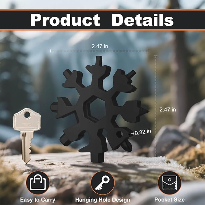 Snowflake Multi Tool 2 Pack - Stainless Steel 18 in 1 Multitool with Carabiner,Bottle Opener & Wrench,Stocking Stuffers for Men,White Elephant Gifts, Christmas Gifts for Him (Silver + Black)
