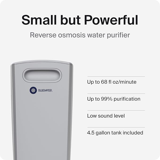Bluewater Cleone Balance Reverse Osmosis Water Filter System - In-Home Under Sink Water Purifier, 3 Stage Filtration - NSF/ANSI 58 - Removes up to 99 Percent Contaminants - Swedish Space Saving Design