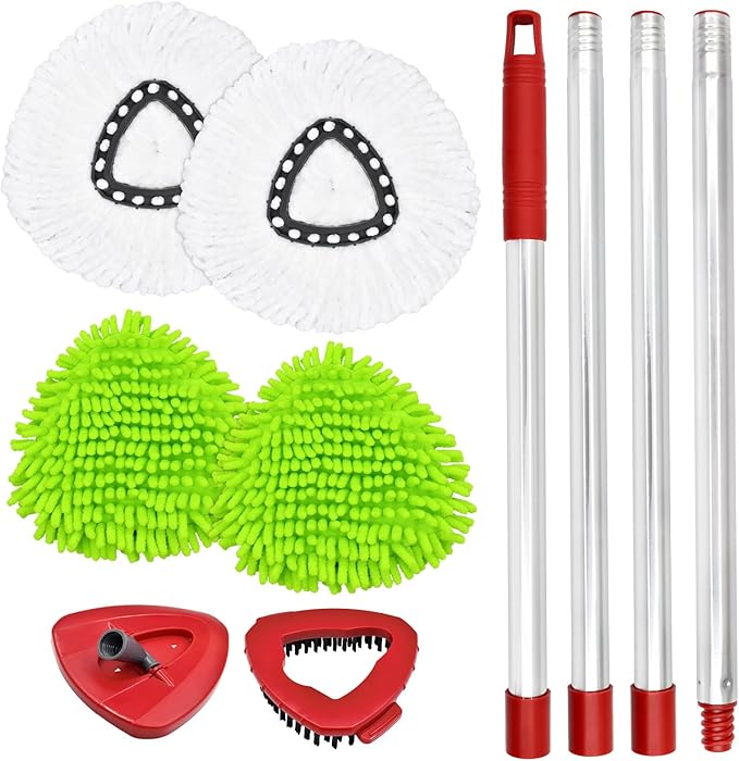Spin Mop Replacement Head Base Scrub Brush Handle, 4-Section 30-to-58 inch Mop Replacement Stick Compatible with Ocedar Handle for Easy Wring Mops Refills 7 Pack