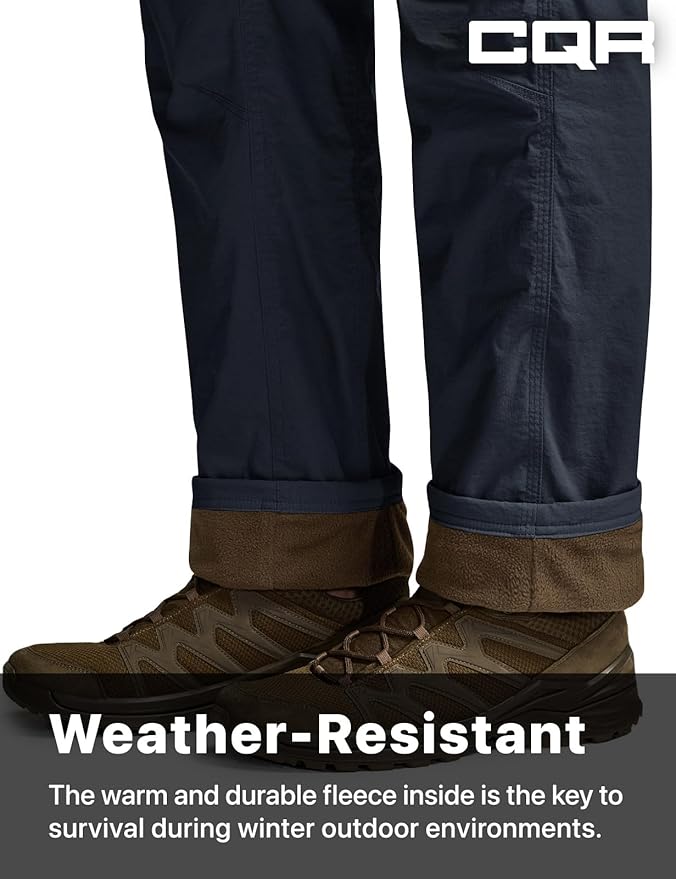CQR Men's Winter Fleece Lined Pants, Water-Resistant Outdoor Stretch Work Pants, Windproof Casual Pants with Pockets