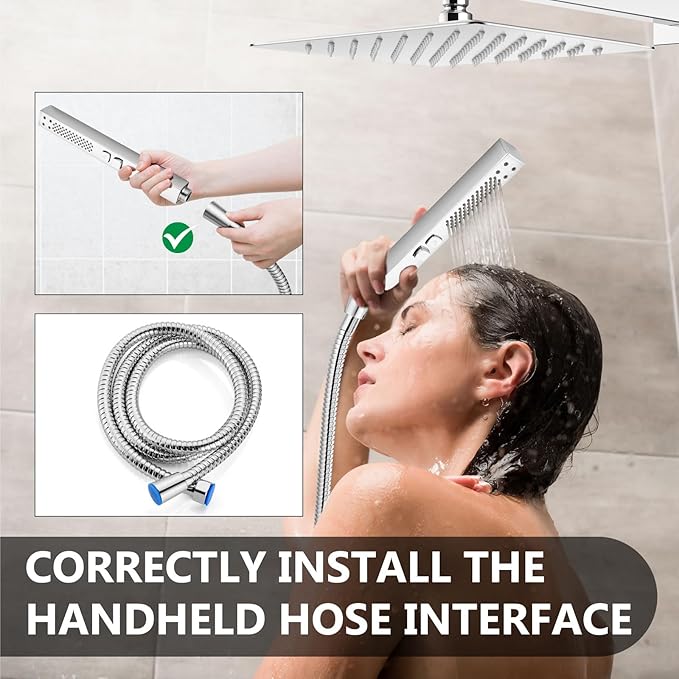 Shower Faucet Set Rainfall Shower System with Square Showerhead and Handle Set Fixture with 2 in 1 Function Handheld Sprayer Wall Mounted Trim Repair Kit Rough-in Valve 10 Inch Polish Chrome