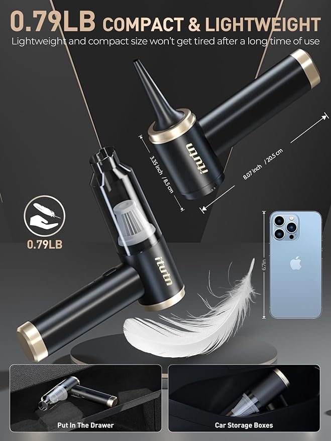 Mini Car Vacuum Cleaner, 15000PA Powerful Suction, Portable Cordless Vacuum for Car, Handheld Small Vacuum Cleaner & Air Duster for Home, Desk,PC, Keyboard (Mini Vacuum + 11 attachments)