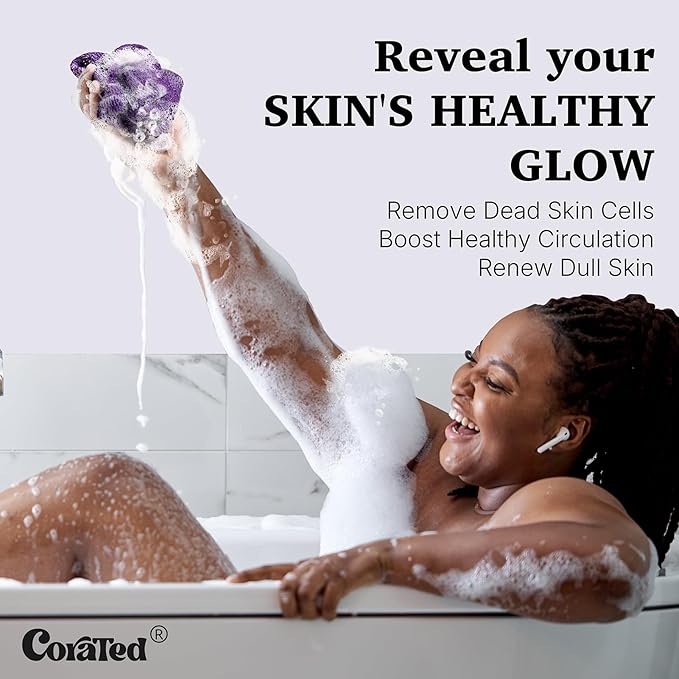 CORATED African Net Sponge Authentic, Shower Loofah Exfoliating Bath Sponge, Body Scrubber for Women and Men Daily Use Body Care, Travel Portable Bath Accessories for Bathroom (Black & Dark Green)