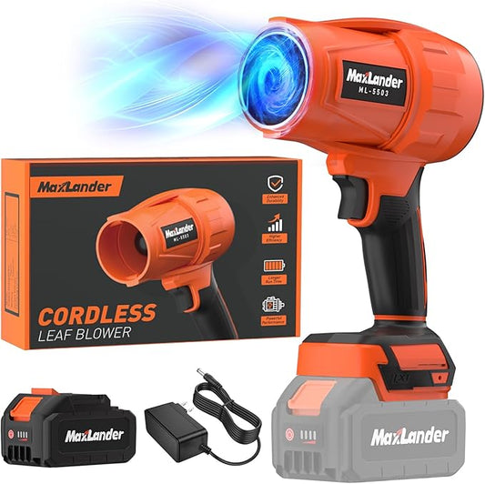 Electric Leaf Blower Cordless, 21V Handheld Leaf Blower with 3.0Ah Battey, 180000 RPM Battery Blowers with Adjustable Speed for Lawn Care, Patio Cleaning, Blowing Leaves and Dust