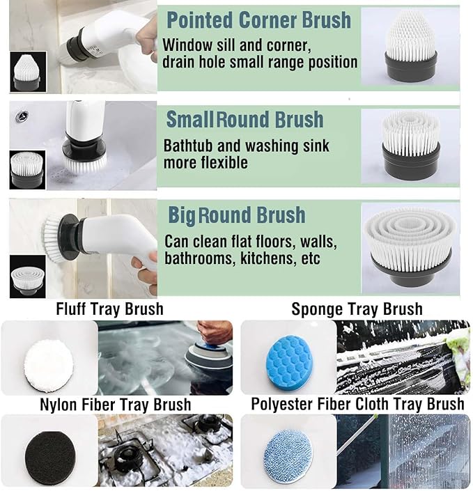 Electric Spin Scrubber, Cordless Cleaning Brush, Rechargeable Scrub Brush with 7 Replaceable Brush Heads, Adjustable Long Handle Power Scrubber for Bathroom Tile Bathtub Glass