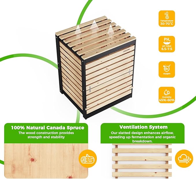 130 Gallon Solid Wood Composter, Outdoor Compost Bin with Pull-Out Door, Heavy Duty Composting Bin for Backyard, Garden, Patio, Natural