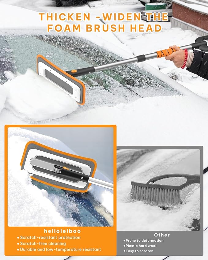 helloleiboo 39.8" Ice Scrapers for Car Windshield and Detachable 2-in-1 Snow Broom for Car with 12-Inch 180° Pivoting Head – The Ultimate Winter Tool for Car Truck and SUV (Orange)