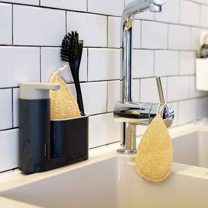 Natural Loofah Dish Sponge Pack 3 Vegetable Scrubber for Kitchen -100% Biodegradable Compostable Dishwashing Scouring Pad Zero Waste Plastic Free Eco Friendly Sustainable