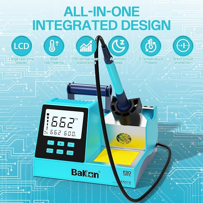 90W Soldering Station Kit, Electronic Rework Soldering Station with 3 Memory Channels,DIY Solder Kit,356℉～896℉,°C/°F Conversion,Sleep Mode, 5 Iron Tips,Solder Sucker,Soldering Wire,Tweezers