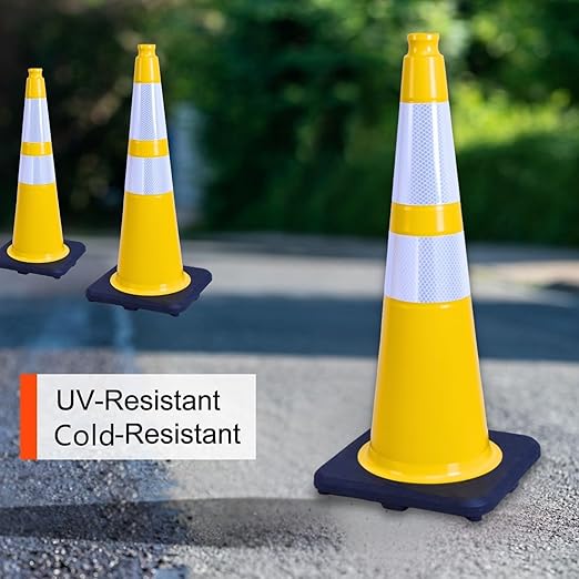 BESEA 8PACK 28” inch Traffic Safety Cones Yellow Road Parking Cones Heavy Duty Construction Cone Structurally Stable for Traffic Control at Public Place