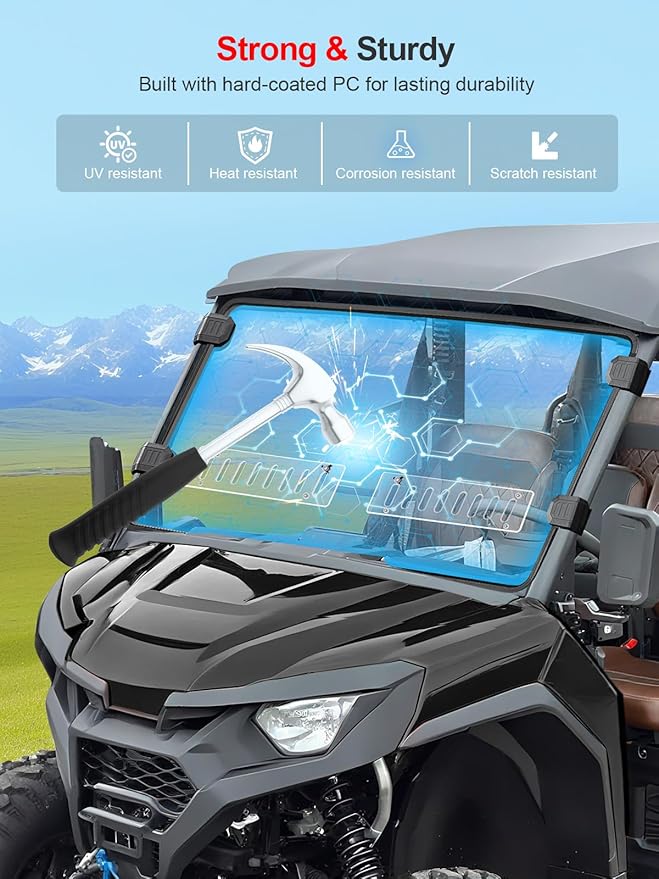 Scratch Resistant & Vented Full Windshield Compatible with CFMOTO UForce U10 Pro & U10 Pro XL 2025, Hard PC Clear Windshield Protects Against Wind, Dust, Dirt, Snow, Rain