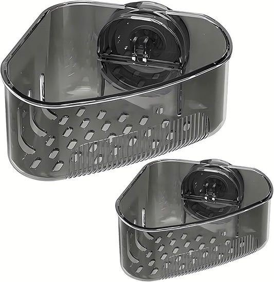 2PCS Sink Organizer Rack for Kitchen for Sponges, Scrubbers, Sink Corner Drain Box,with Adhesive Suction Cup Mount (Black)
