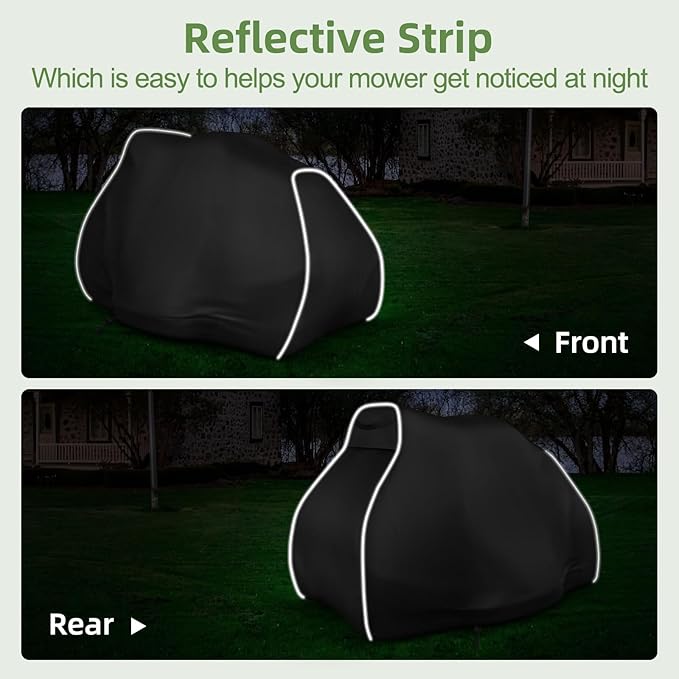 Riding Lawn Mower Cover, 600D UV & Dust & Water Resistant Lawn Tractor Cover, Durable Outdoor Universal Riding Lawnmower Cover with Reflective Strip(72"L x 54"W x 46"H/Black)