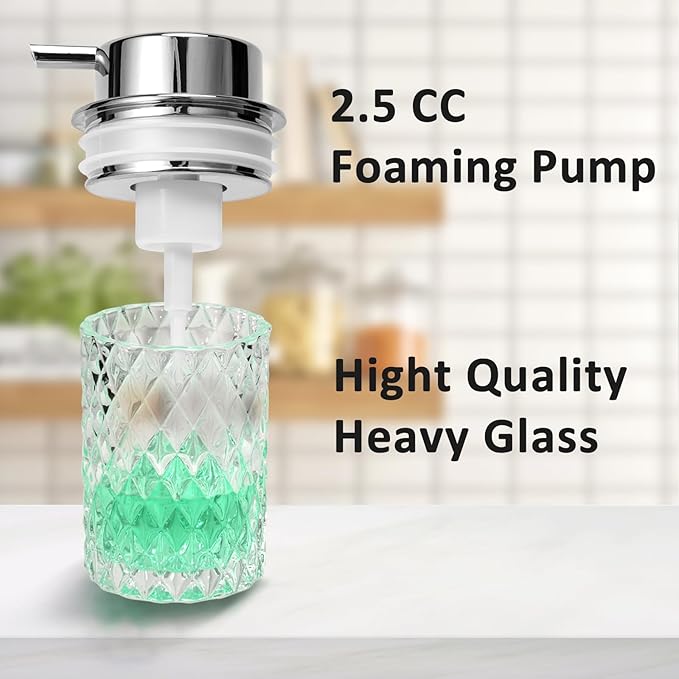 Bathroom Glass Soap Dispenser with Durable Rust-Proof Plastic Foam Pump Hand Lotion Dispenser Antislip Shampoo Kitchen 10oz