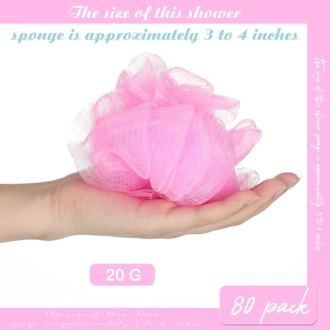 CHENGU 80 Pcs Loofah Bulk Sponge Bath Sponges for Shower, 20g (Pink Series)