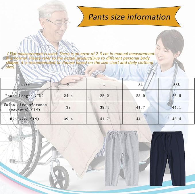 TPU Incontinence Care Trousers, Washable Elastic Adjustable Patient Care Trousers, Ideal for Bedridden Patients, Elderly, Mobility Impaired, Women on Periods (Blue, M)