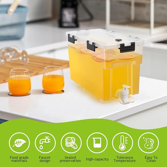 1.5 Gallon Drink Dispenser For Fridge,Beverage Dispenser With Spigot. Milk,Lemonade Dispenser,Juice Containers With Lids For Fridge, Parties And Dairly Use，100% Sealed And Filter screen