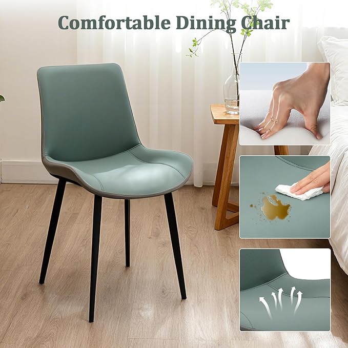 Dining Chairs, Modern PU Leather Dining Room Chair with Sturdy Metal Legs, Upholstered Seat Dinner Chairs Accent Side Chairs for Indoor Kitchen Living Room (Green & Dark Grey, Set of 8)