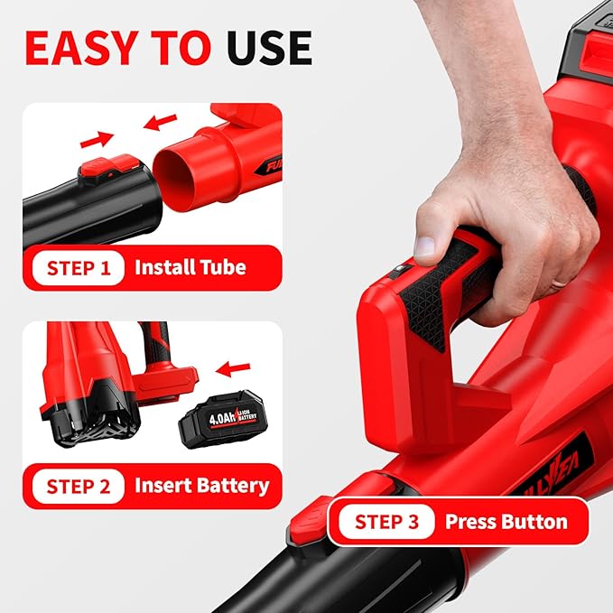 Cordless Leaf Blower 650 CFM, 6 Speed Modes, 180 MPH Leaf Blower Cordless with 3 Tubes & 2x4.0Ah Batteries, Battery Powered Leaf Blowers for Patio, Yard, Sidewalk, Garage Cleaning, Lawn Care