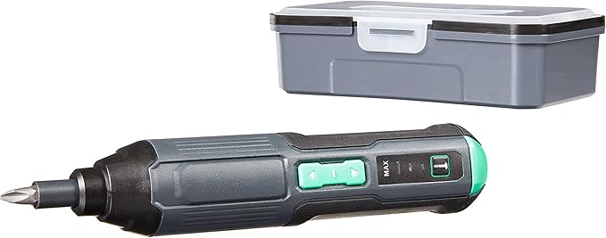 Amazon Basics by SKIL 4V Cordless Stick Screwdriver with 34-Piece Bit Set, Carrying Case, USB Charging, LED Work Light, 3 Torque Settings