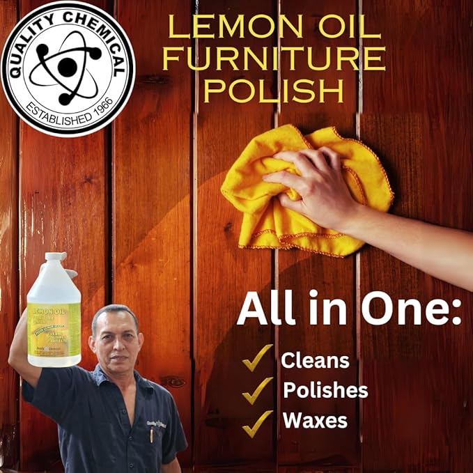 Quality Chemical Lemon Oil Furniture Polish - Finest Blend of Lemon Oils, Waxes & Moisturizers & UV Protection - Wood Cleaner and Polish for Wood Furniture, Cabinets & More - 128 oz (Pack of 1)