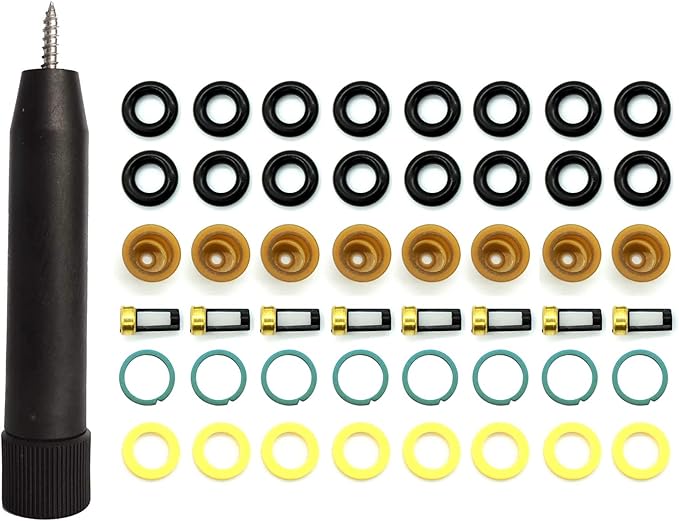 HiSport Fuel Injector Seal Kits Rebuild Set Include O-rings, Pintle Caps, Seal Spacers, Filter Baskets with 1pcs Filter Removal Tool [8 Set]