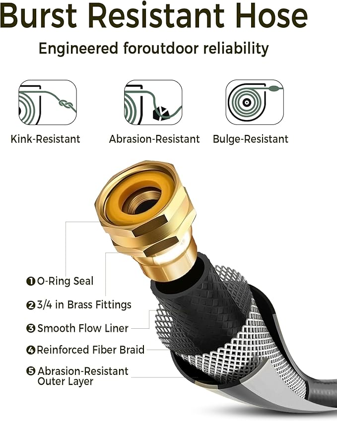 GLAHODEN Retractable Garden Hose Reel 5/8 in x 90 ft, 2025 Upgraded Dual Ratchet Lock UV & Freeze Protection Brass Seal Slow Retraction Anti-Tangle Hose 180°Swivel Reinforced Scaffold Wall Mount