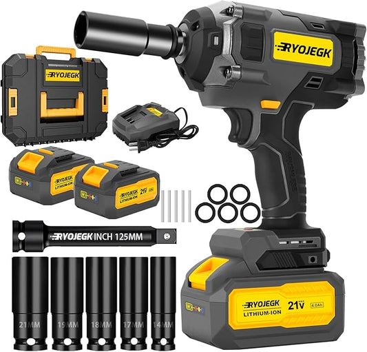 922FT-lbs Cordless Impact Wrench,1250N. m Brushless 1/2" Impact Gun with 2 x 4.0Ah Battery,21V High Torque Impact Driver with 5 Sockets,Pistola De Impacto for Truck RV Car Heavy Construction