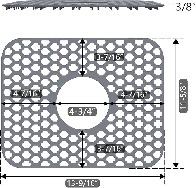 Silicone Sink Protector for Kitchen Bathroom Sink, 2 Pack 13.58"x 11.6" Heat-resistant Mat, Non-Slip and Durable Silicone Protectors, Center Drain (Gray)