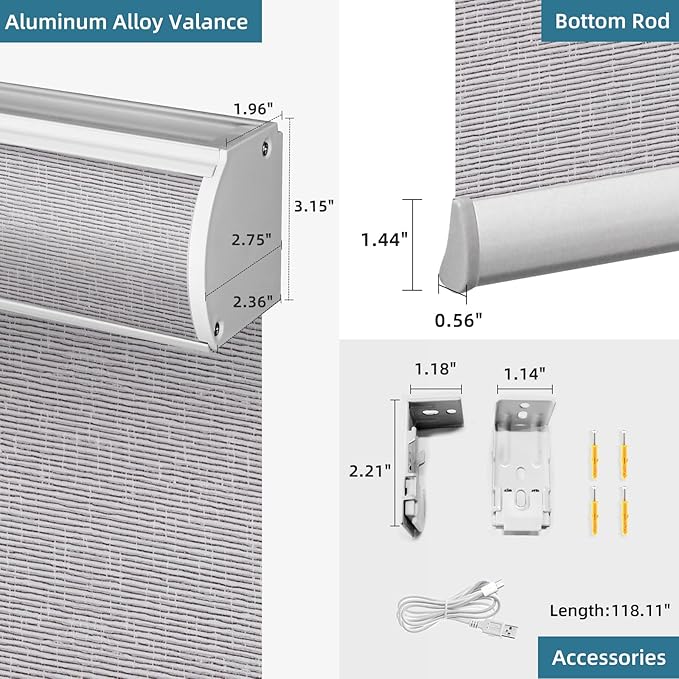 SmartWings Motorized Roller Shades Work with Homekit, Alexa Google, 100% Blackout Smart Blinds for Windows, Cordless Remote Control Window Shades, Safari Rock Grey, Customized Size