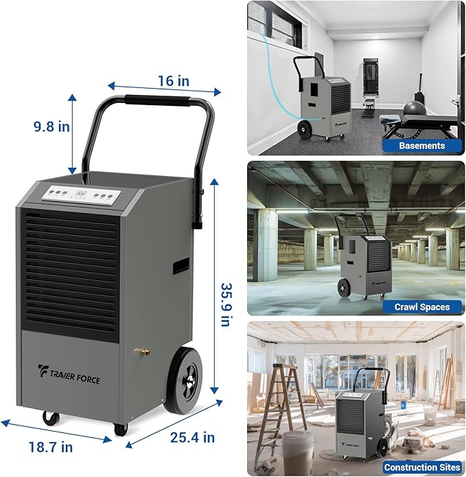 Traver Force Commercial Dehumidifier, 170 Pint Large Dehumidifier with Pump Drain Hose, Up to 7,500 sq. ft, for Crawl Space, Basement, Warehouse, Water Damage Restoration, Job Sites