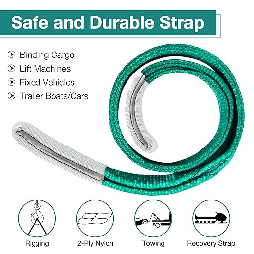 Lift Sling Straps,2" x 15' Heavy Duty Flat Eye Lift Sling, Lifting Straps Nylon Tree Saver Recovery Strap Web Sling Winch Strap
