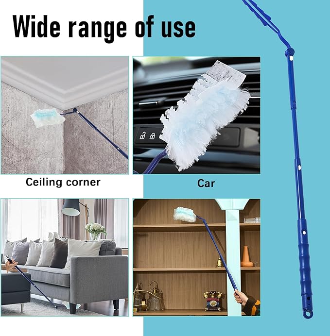 4 Pcs 3 ft Replacement Handles Compatible with Swiffer Duster Refill Adjustable Length Handles Duster Refill Extended Handle Removal Duty (Blue)